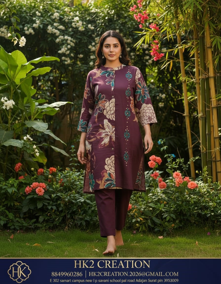 PURPLE FLORAL PRINTED KURTA SET`