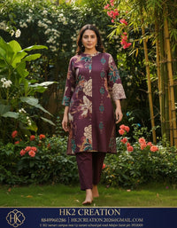 PURPLE FLORAL PRINTED KURTA SET`