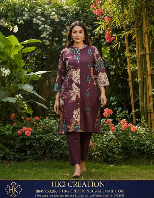PURPLE FLORAL PRINTED KURTA SET`