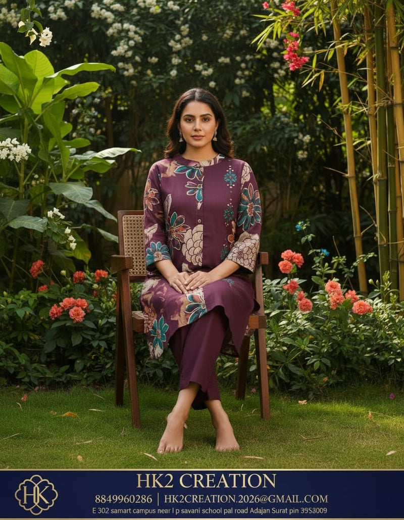 PURPLE FLORAL PRINTED KURTA SET`