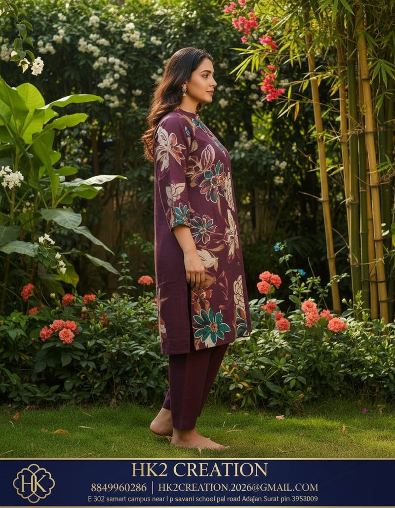 PURPLE FLORAL PRINTED KURTA SET`