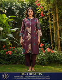 PURPLE FLORAL PRINTED KURTA SET`