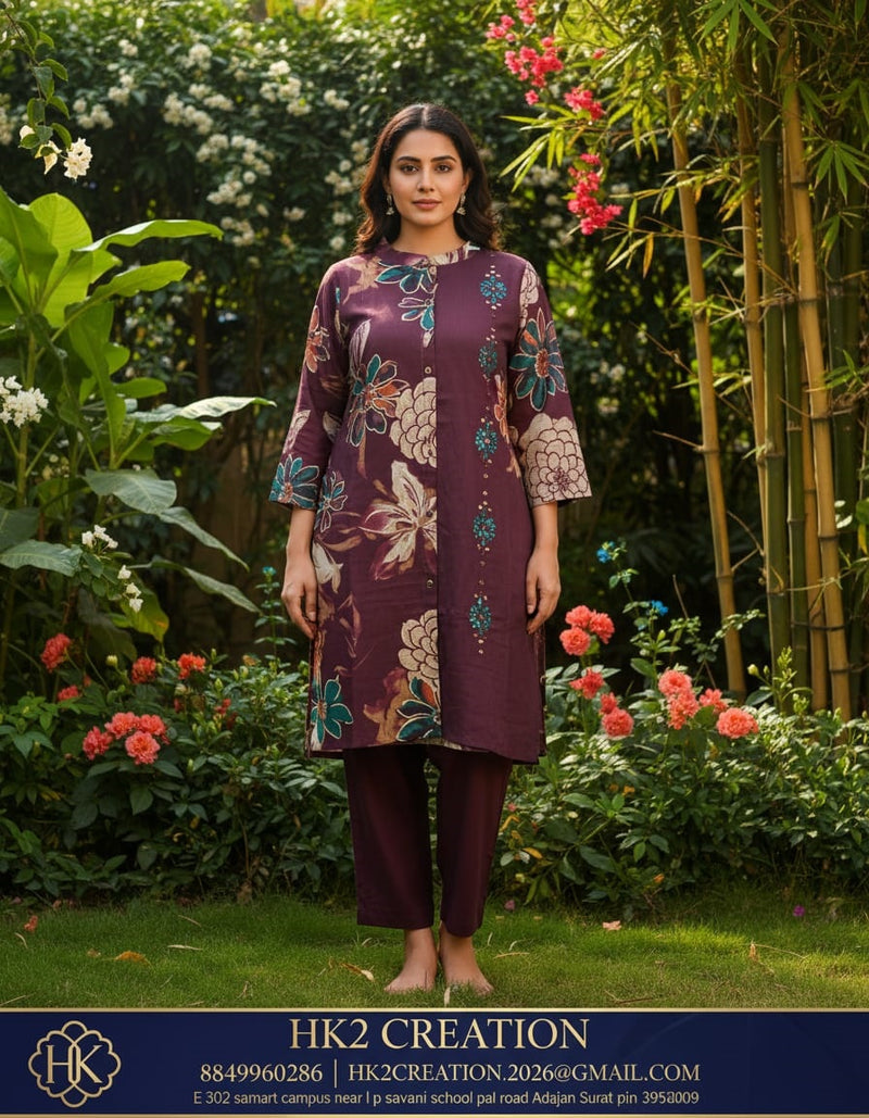 PURPLE FLORAL PRINTED KURTA SET`