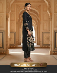 BLACK FLORAL PRINTED STRAIGHT KURTA SET