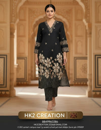 BLACK FLORAL PRINTED STRAIGHT KURTA SET