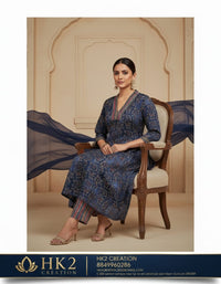 NAVY BLUE PRINTED KURTA SET
