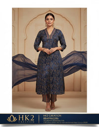 NAVY BLUE PRINTED KURTA SET