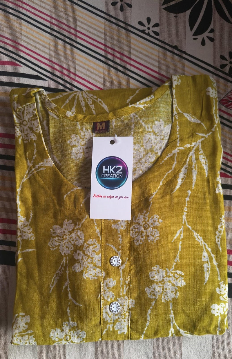 YELLOW REGULAR FIT FLORAL PRINT KURTA