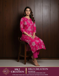 PINK FLORAL PRINTED STRAIGHT KURTA SET