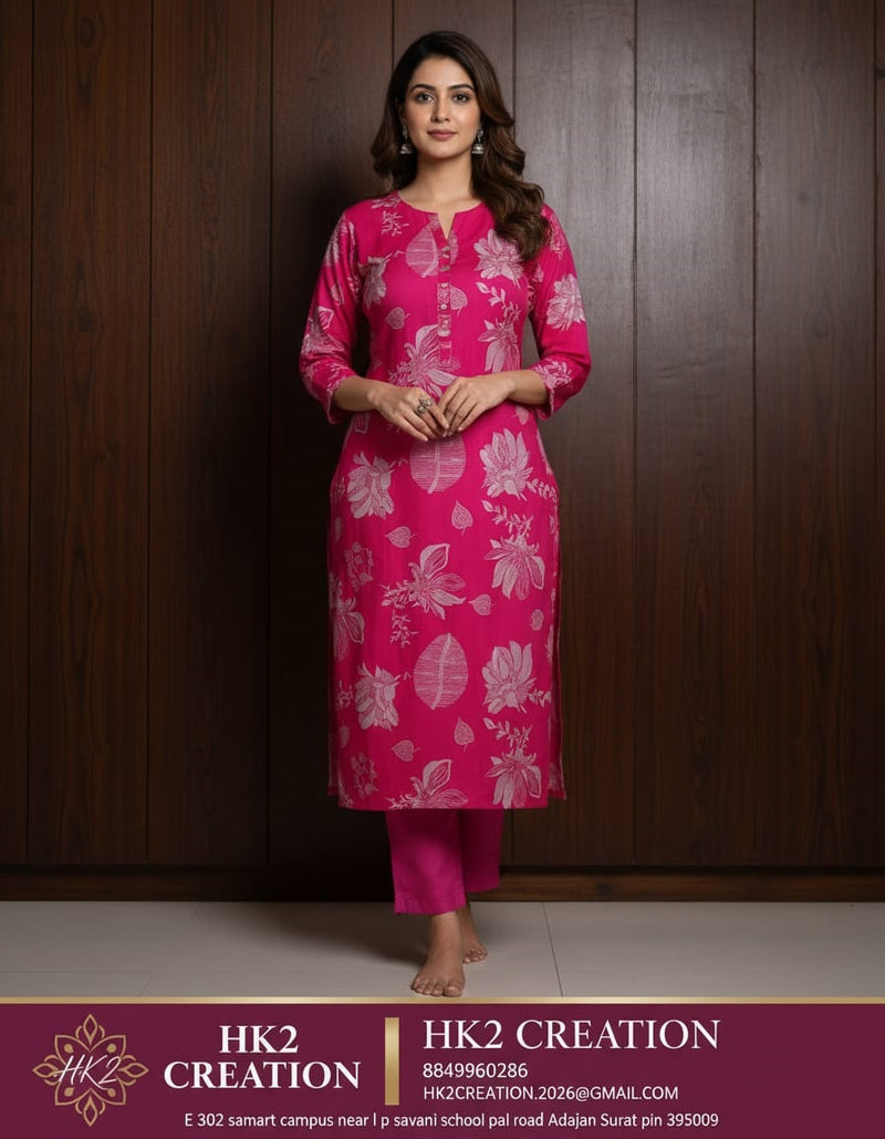 PINK FLORAL PRINTED STRAIGHT KURTA SET