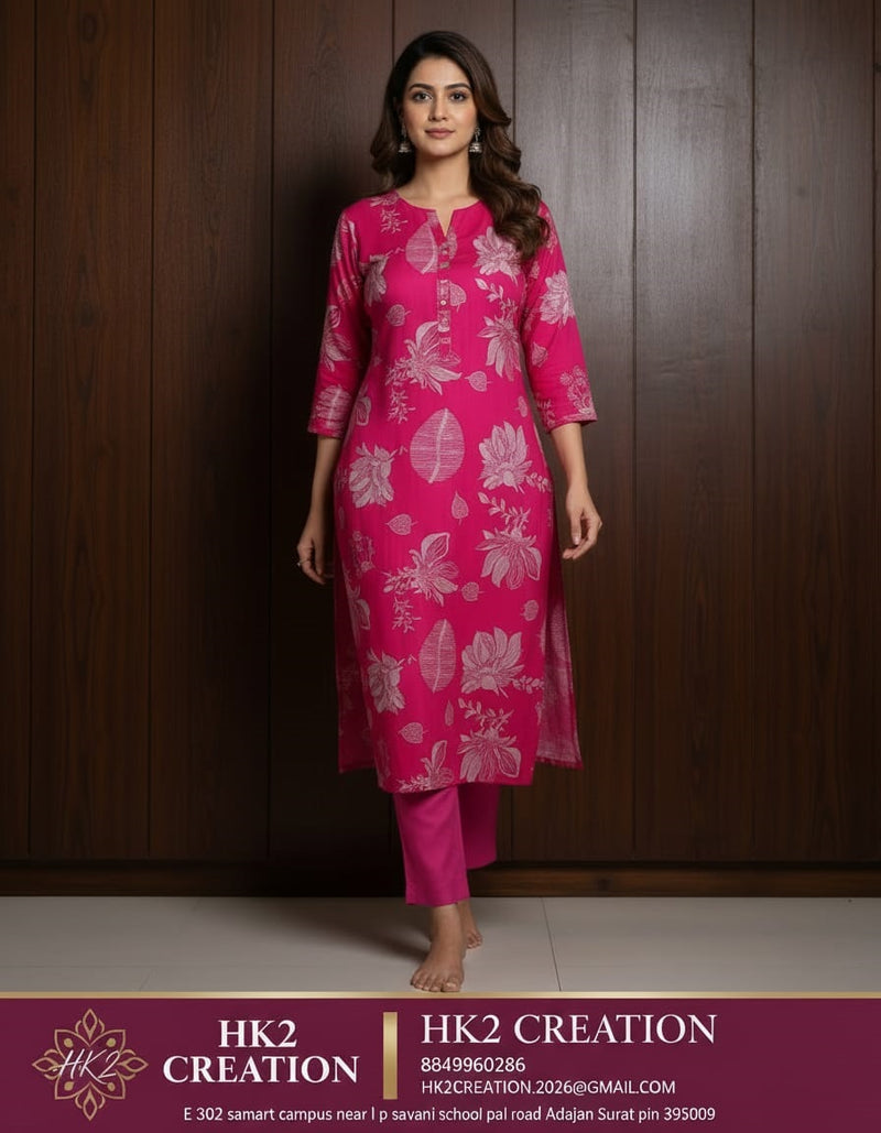 PINK FLORAL PRINTED STRAIGHT KURTA SET