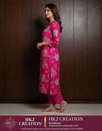 PINK FLORAL PRINTED STRAIGHT KURTA SET