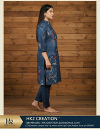 BLUE PRINTED KURTA WITH TROUSER SET
