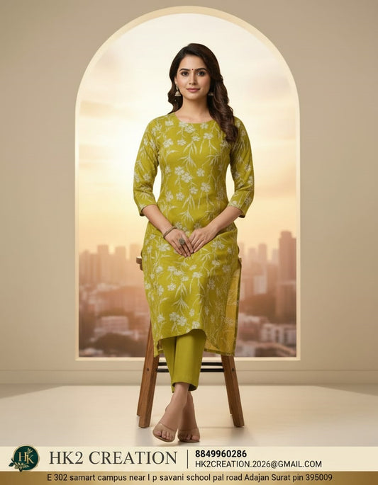 YELLOW REGULAR FIT FLORAL PRINT KURTA