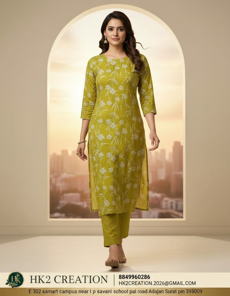 YELLOW REGULAR FIT FLORAL PRINT KURTA