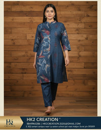 BLUE PRINTED KURTA WITH TROUSER SET