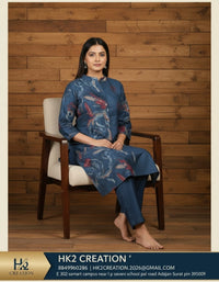 BLUE PRINTED KURTA WITH TROUSER SET