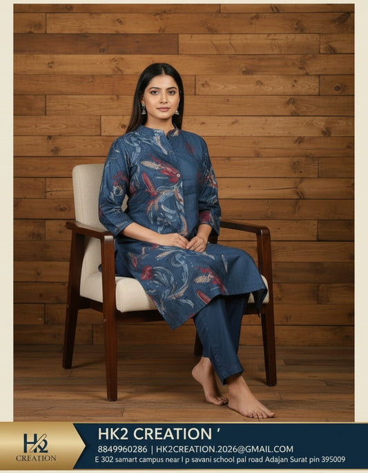 BLUE PRINTED KURTA WITH TROUSER SET