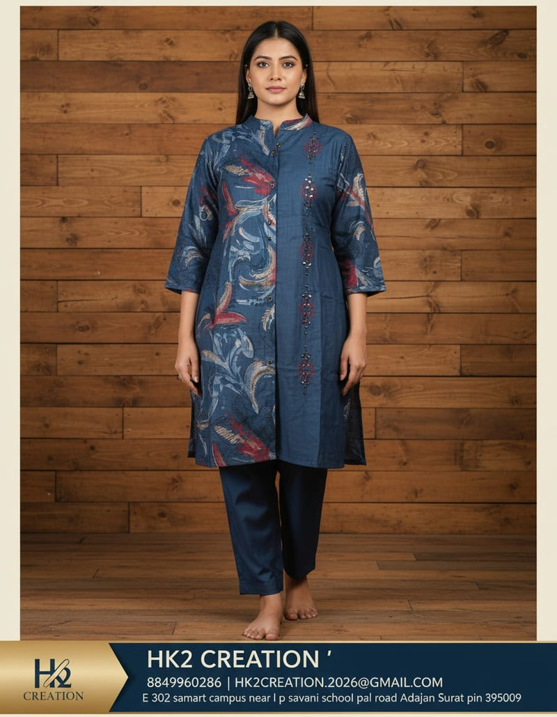 BLUE PRINTED KURTA WITH TROUSER SET