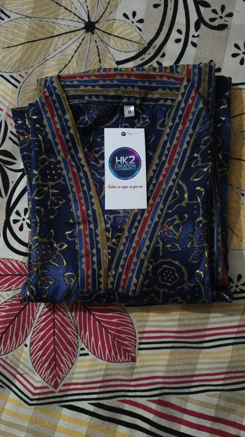 NAVY BLUE PRINTED KURTA SET