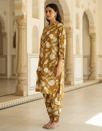 MUSTARD FLORAL PRINTED ETHNIC SET