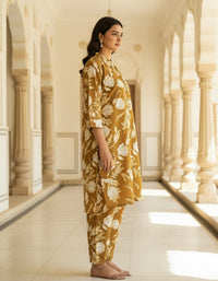 MUSTARD FLORAL PRINTED ETHNIC SET