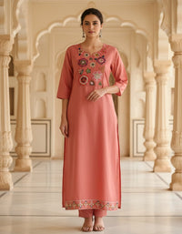 FASHOR PINK REGULAR FIT EMBROIDERED KURTA