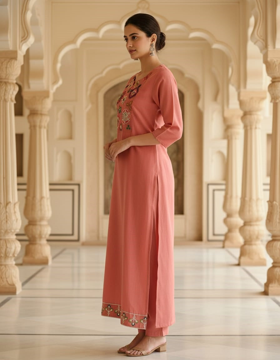 FASHOR PINK REGULAR FIT EMBROIDERED KURTA