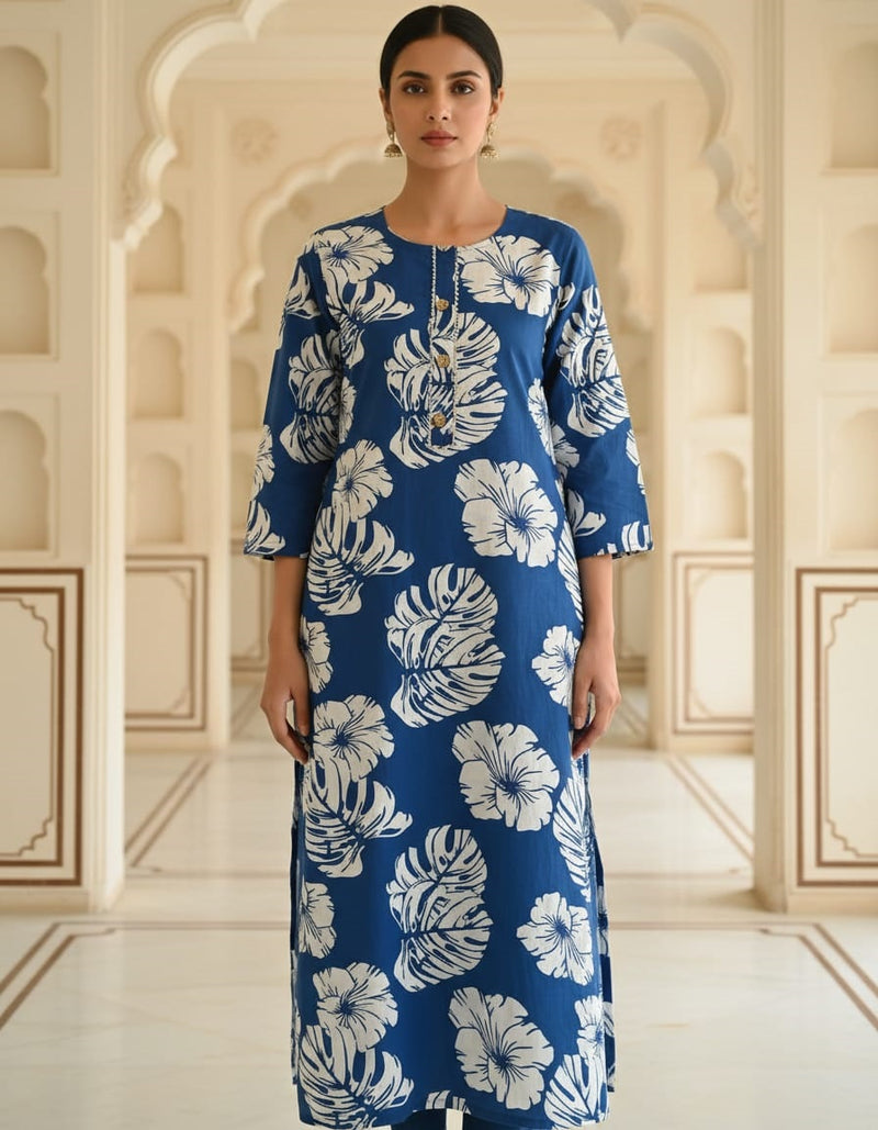 BLUE AND WHITE FLORAL PRINTED