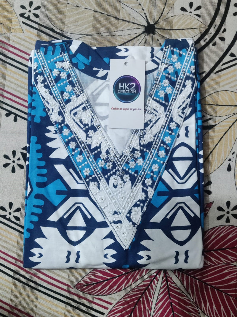 BLUE AND WHITE GEOMETRIC PRINTED BLUE KURTA