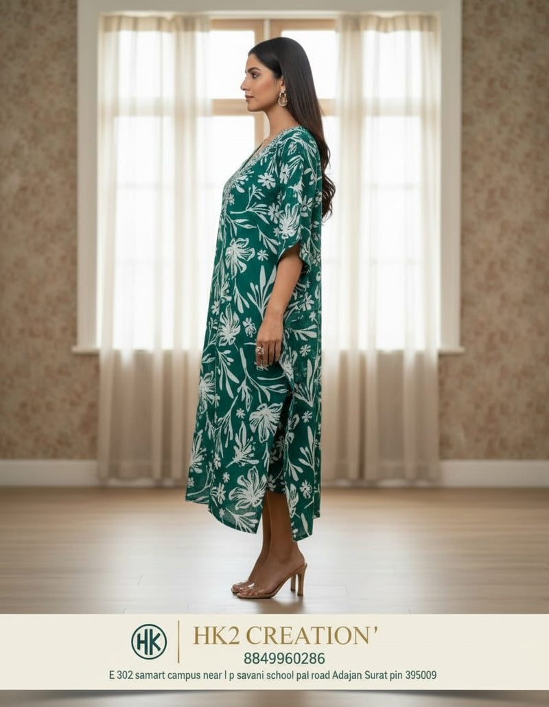 GREEN FLORAL KAFTAN KUTI