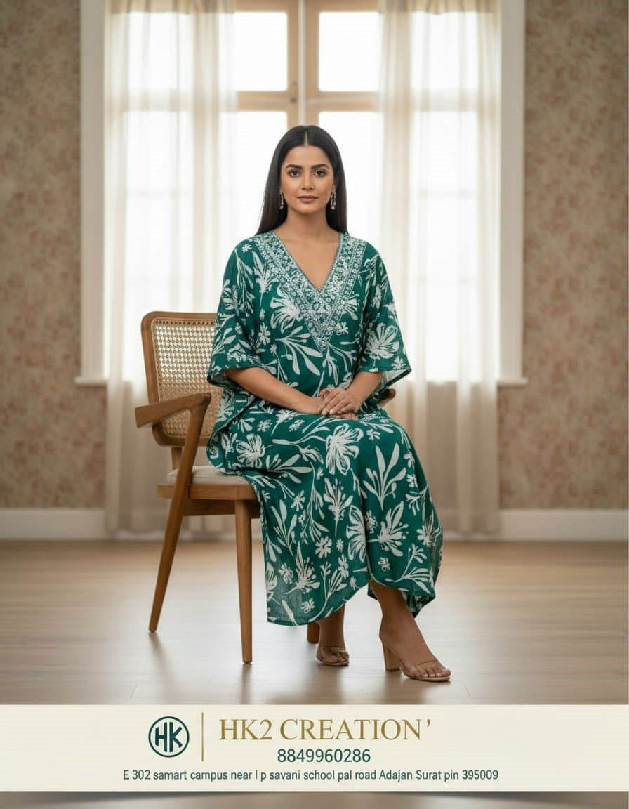 GREEN FLORAL KAFTAN KUTI