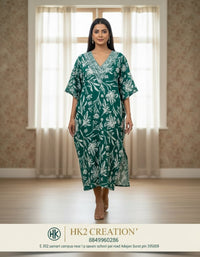 GREEN FLORAL KAFTAN KUTI