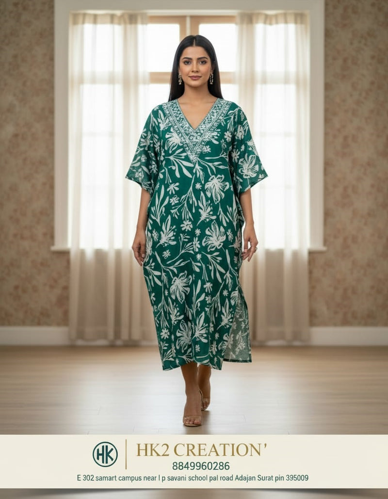GREEN FLORAL KAFTAN KUTI