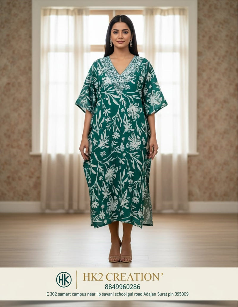 GREEN FLORAL KAFTAN KUTI