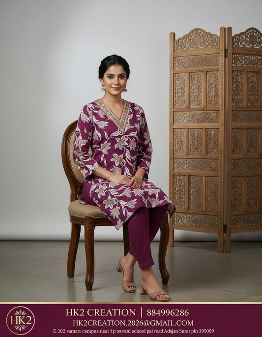 PLUM SHADE V-NECK FLORAL PRINT