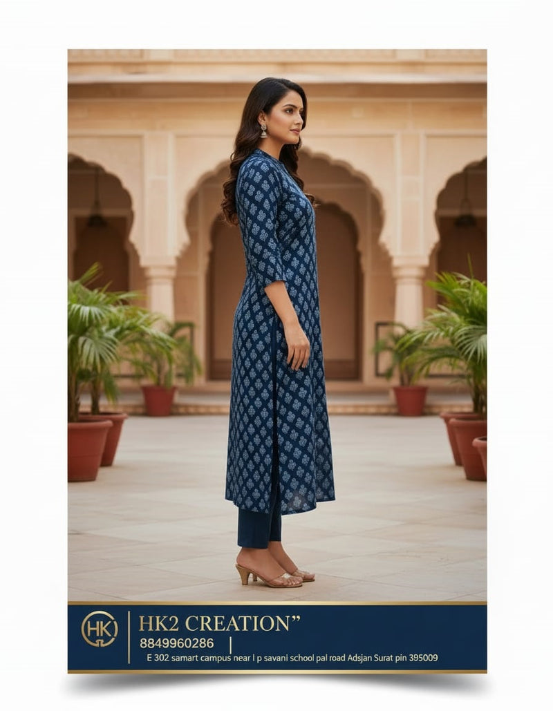 INDIGO PRINTED STRAIGHT KURTA