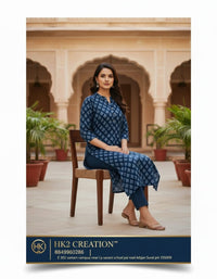 INDIGO PRINTED STRAIGHT KURTA