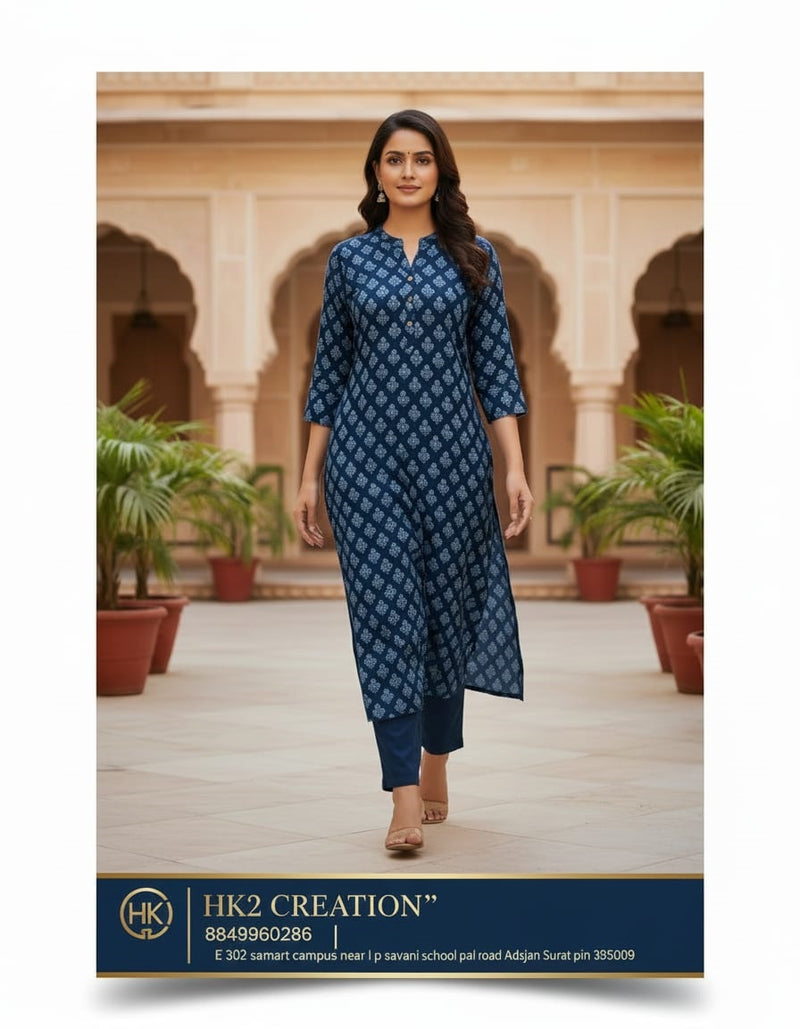 INDIGO PRINTED STRAIGHT KURTA