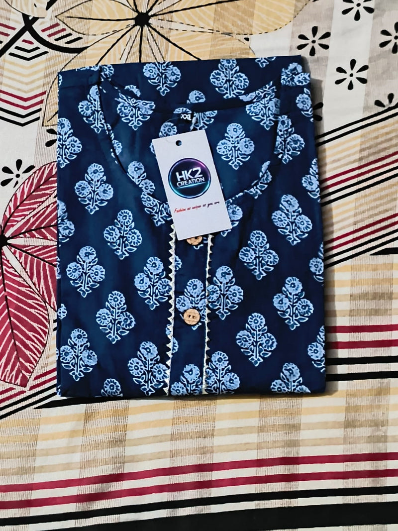 INDIGO PRINTED STRAIGHT KURTA