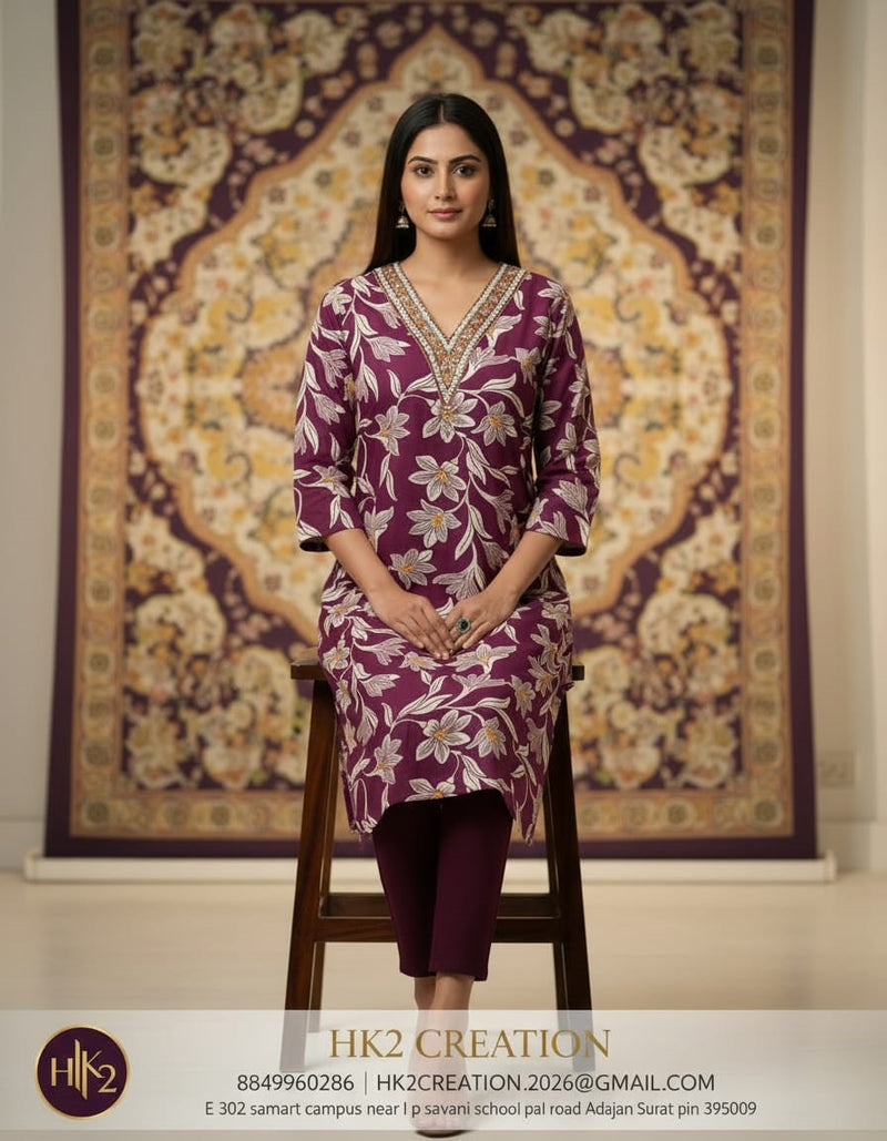 V-NECK COTTON KURTI