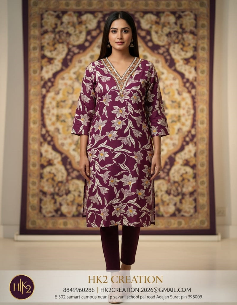 V-NECK COTTON KURTI