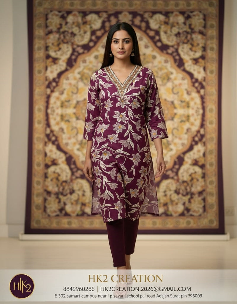 V-NECK COTTON KURTI