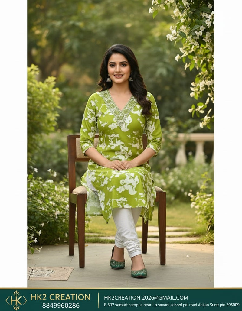 COTTON BLEND EMBROIDERED STRAIGHT KURTA