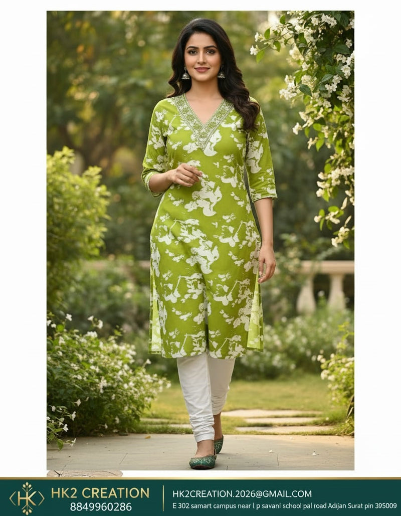 COTTON BLEND EMBROIDERED STRAIGHT KURTA