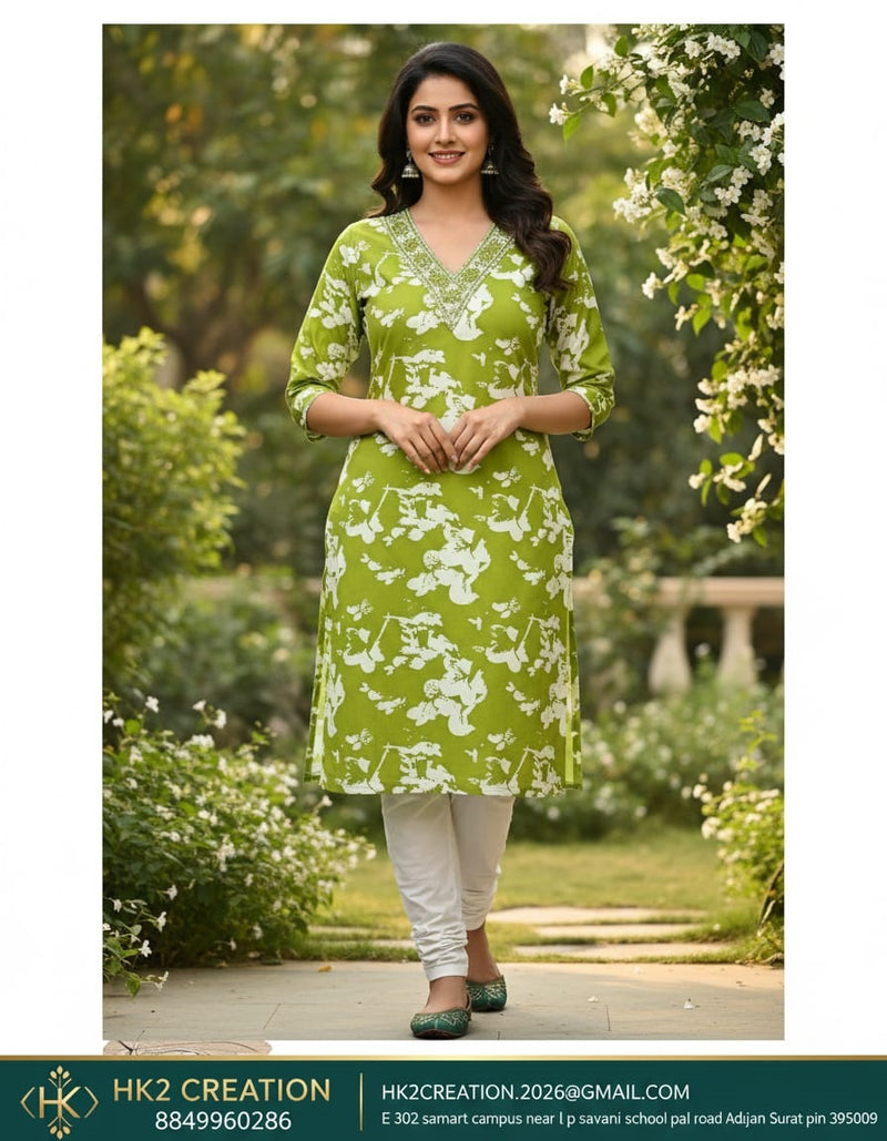 COTTON BLEND EMBROIDERED STRAIGHT KURTA