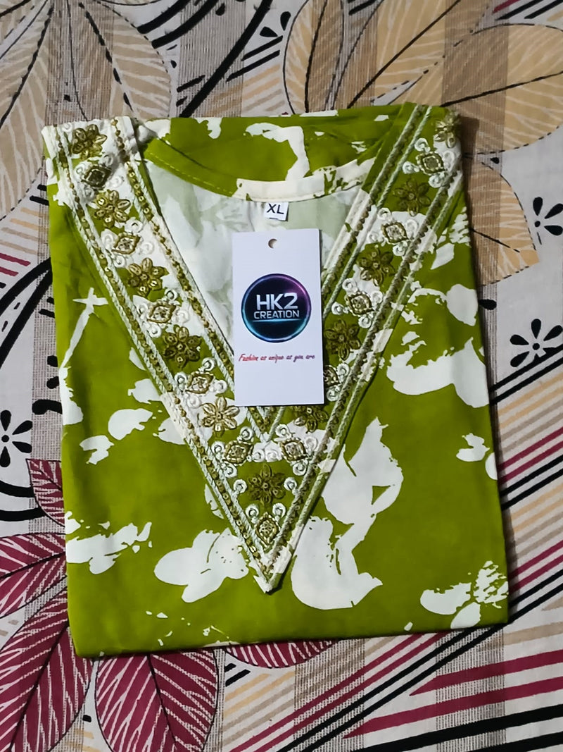 COTTON BLEND EMBROIDERED STRAIGHT KURTA
