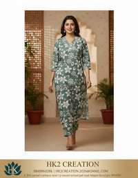 GREENISH GREY FLORAL PRINTED