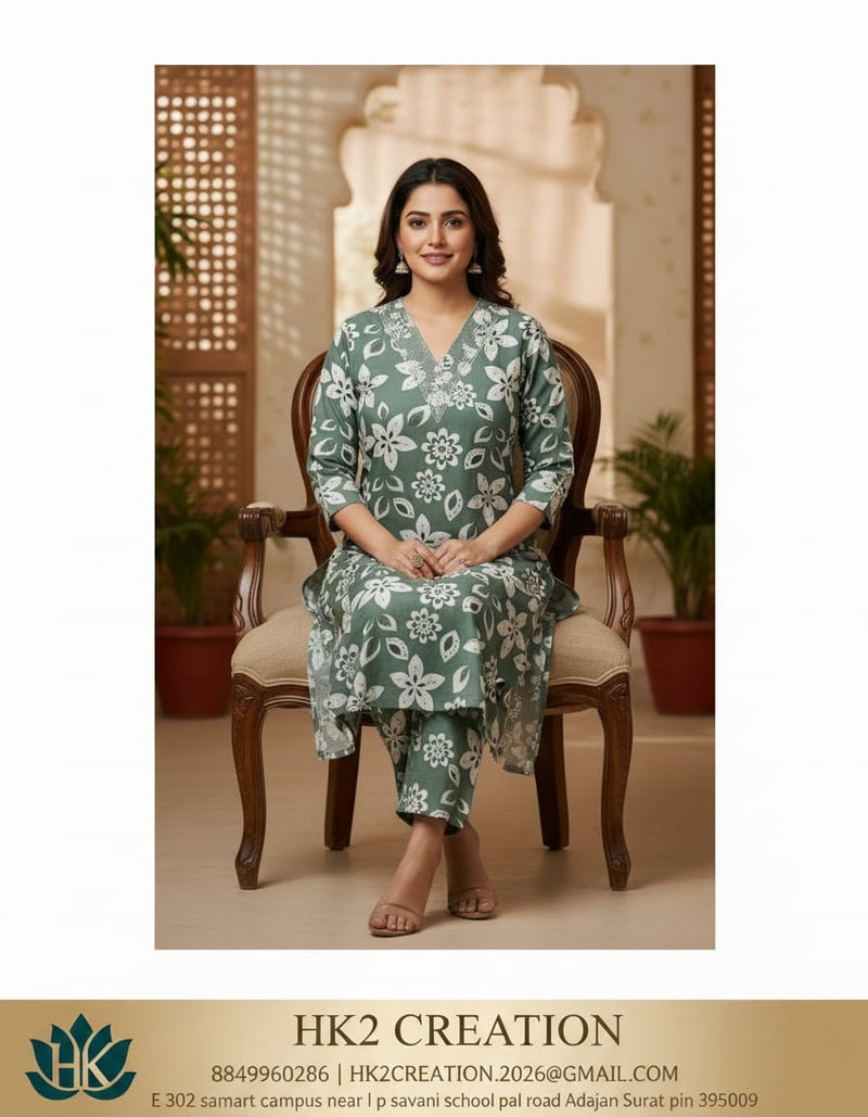 GREENISH GREY FLORAL PRINTED