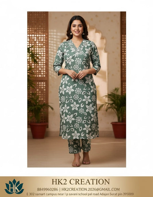 GREENISH GREY FLORAL PRINTED